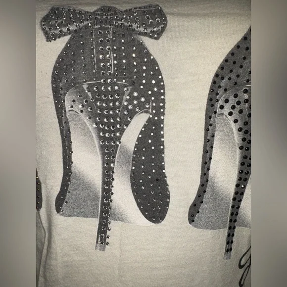 Guess white rhinestone studded high heel bling T-shirt size XS - Picture 2 of 3
